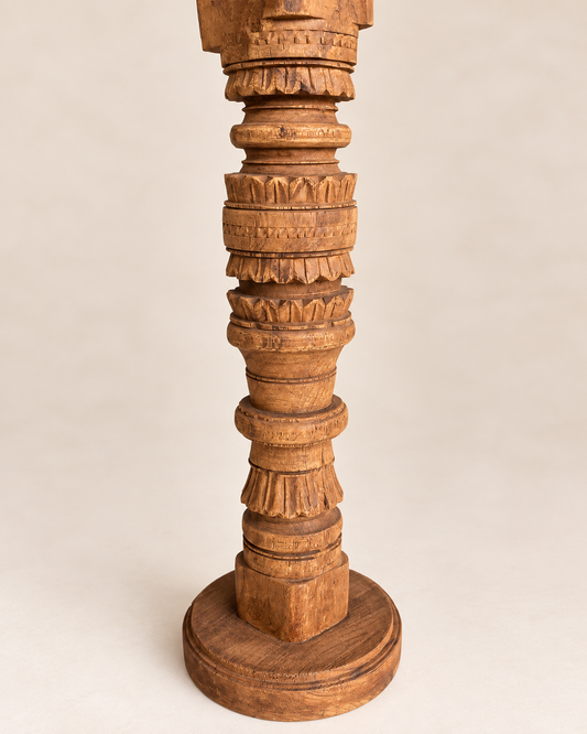 Vintage Hand-Carved Wooden Charpai Leg Candle Stand – Natural Wood Finish