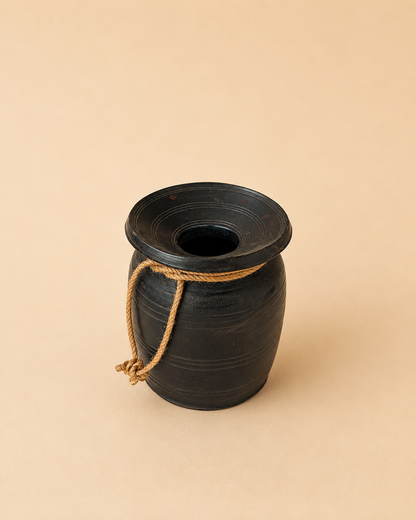 Boho Black Wooden Decorative Pot Vase