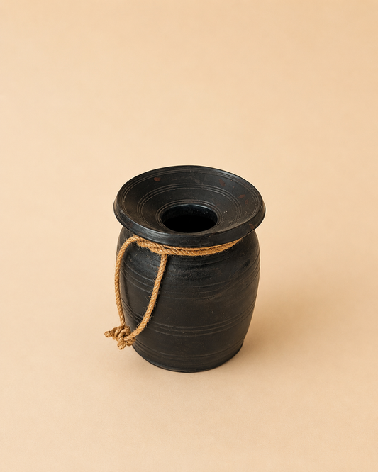 Boho Black Wooden Decorative Pot Vase