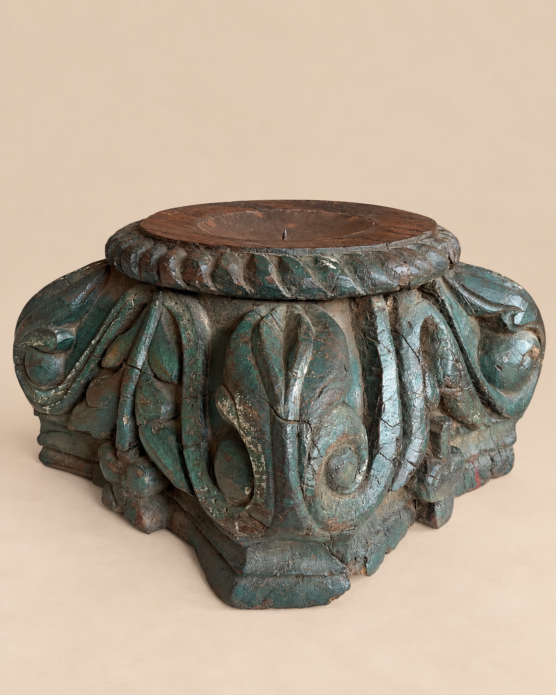 vintage hand-carved wooden candle holder / plant holder / statue holder