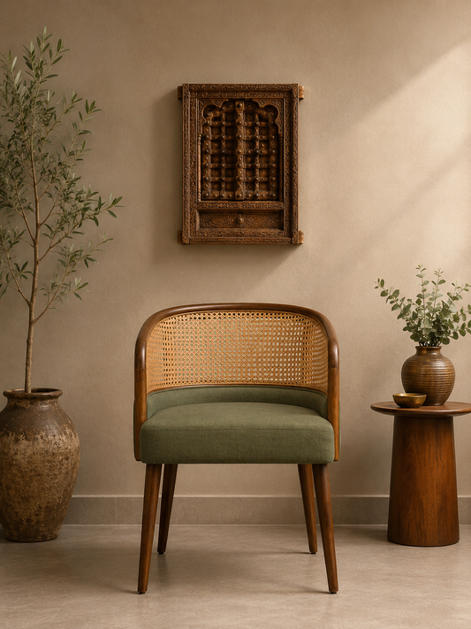 Cane Accent Chair & Coffee Table Set