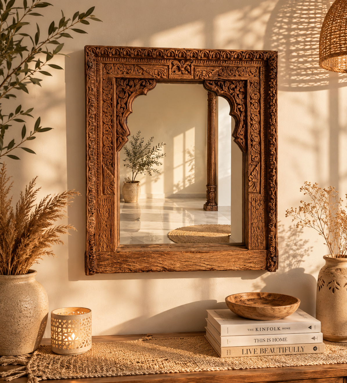 antique wooden arch mirror frame