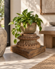 Vintage Gujarat Hand-Carved Round Pillar Base Candle Holder