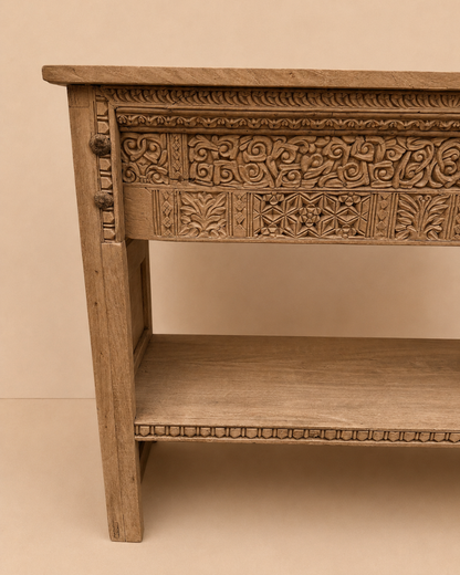 Vintage Hand-Carved Teak Console Table
