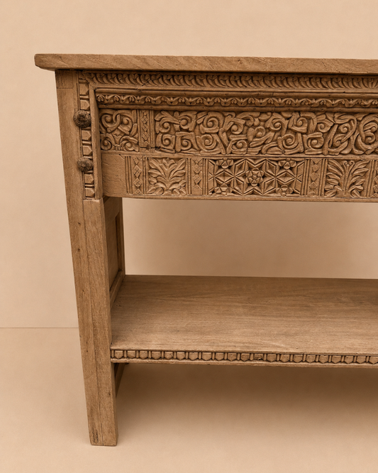Vintage Hand-Carved Teak Console Table