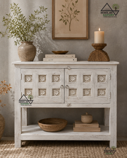 Vintage Floral Storage Console Table