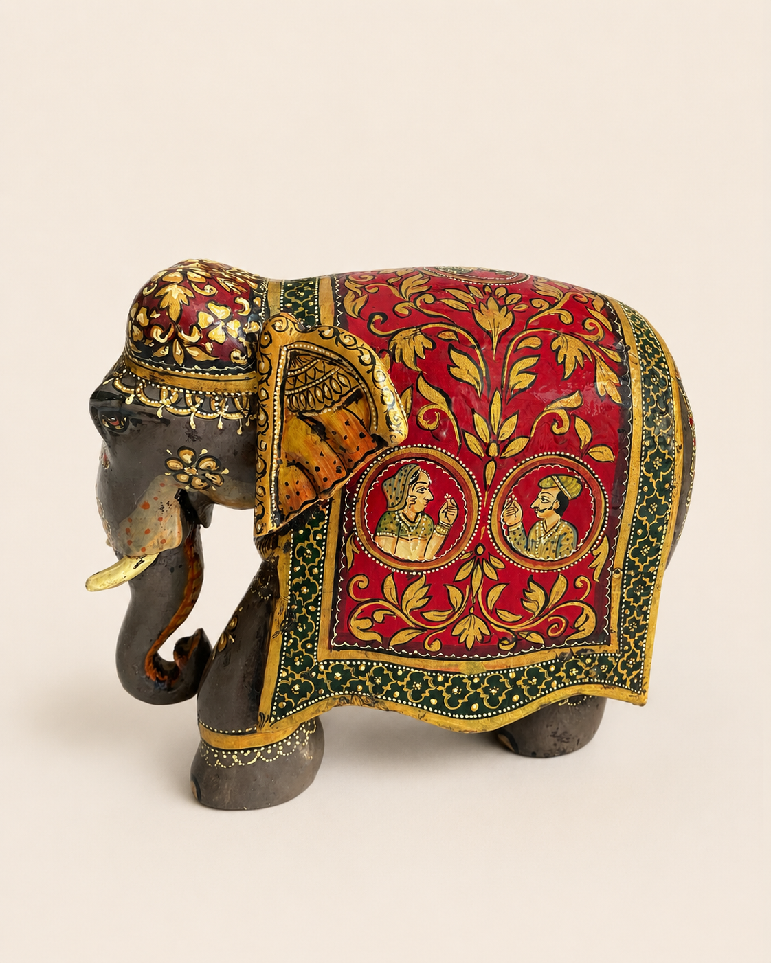 royal rajasthani hand-painted wooden elephant sculpture / raja rani painting elephant