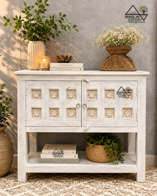 Vintage Floral Storage Console Table