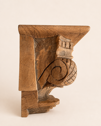 Vintage Artisan Carved Wooden Wall Shelf