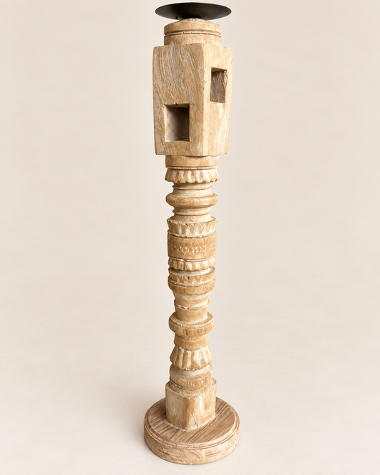 Vintage Hand-Carved Wooden Charpai Leg Candle Stand – Bleach Finish