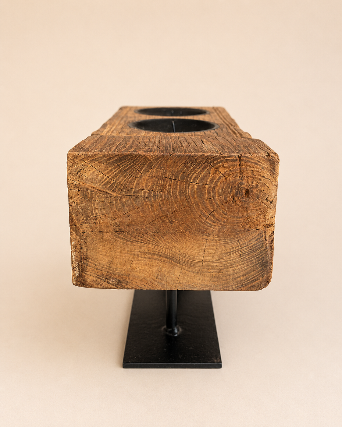 vintage hand-carved teak wood dual candle stand / plant holder / statue holder