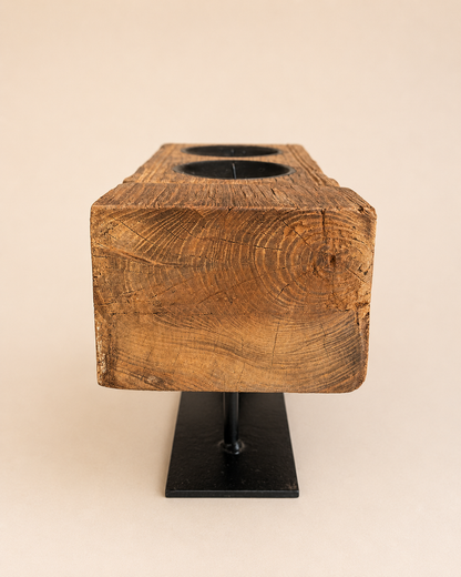 Vintage Hand-Carved Teak Wood Dual Candle Stand / Plant Holder / Statue Holder