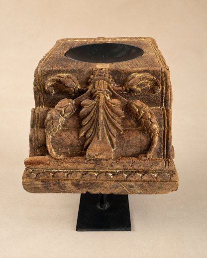 Heritage Teak Wood Carved Candle Stand / Statue Holder / Plant Holder