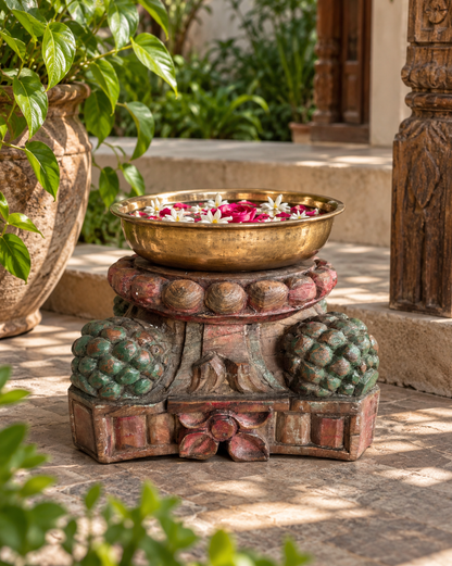 Vintage Hand-Carved Wooden Pillar Base Candle Holder