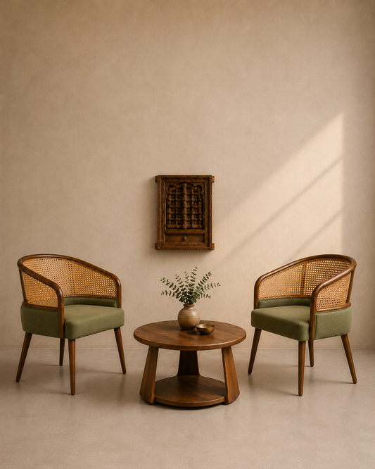 Cane Accent Chair & Coffee Table Set