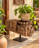 Vintage Hand-Carved Architectural Wooden Candle Holder on Iron Stand
