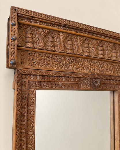 Vintage Architectural Wooden Mirror Frame with Craved Panel
