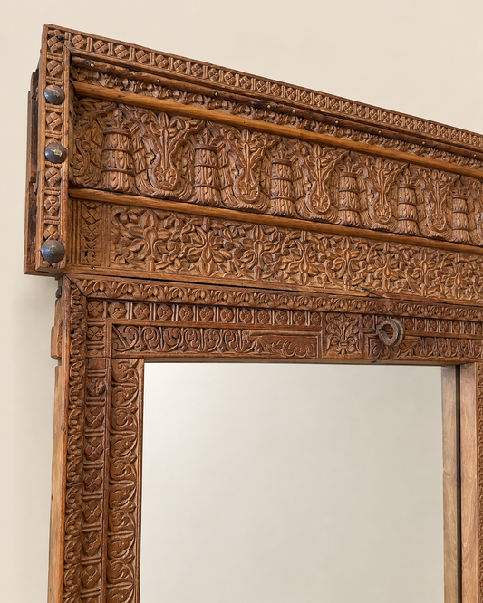 Vintage Architectural Wooden Mirror Frame with Craved Panel