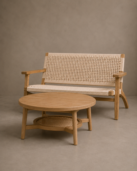 Cane Sofa and Coffee Table Set