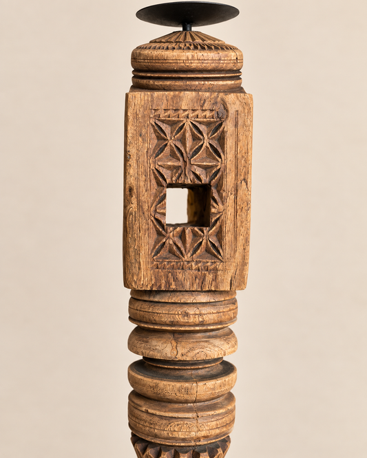 Vintage Hand-Carved Wooden Charpai Leg Stand – Plant & Statue Holder