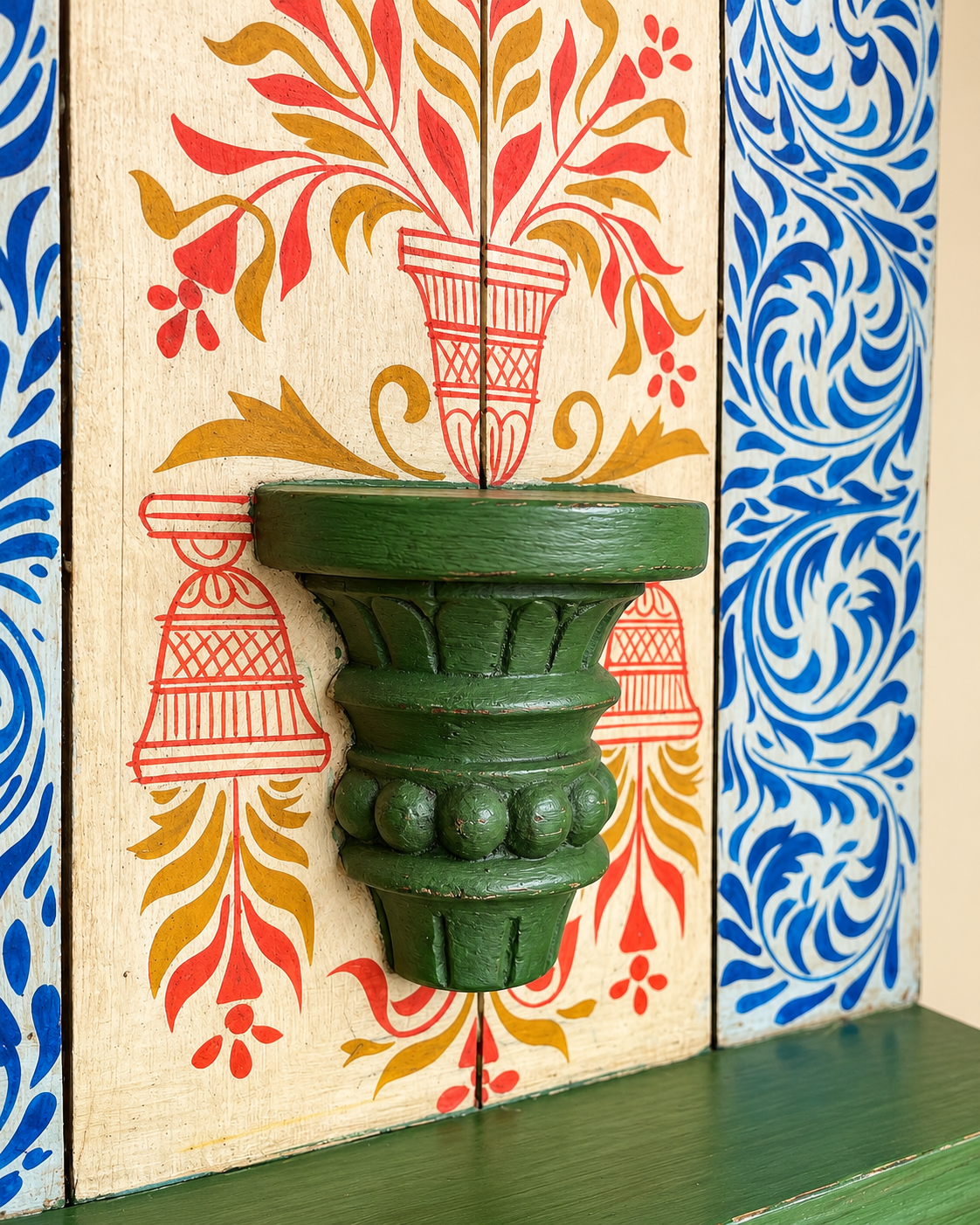 vintage hand-painted wooden jharokha display shelf