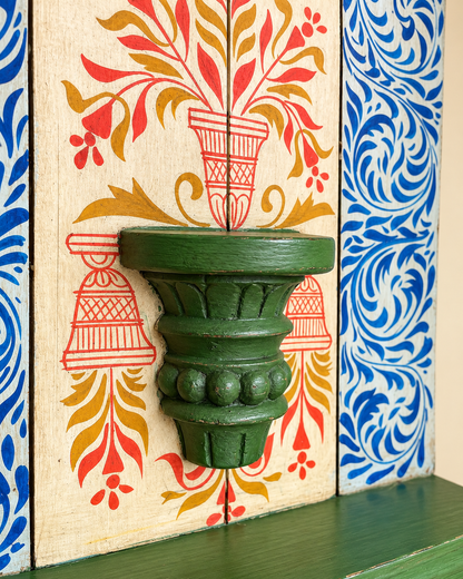 Vintage Hand-Painted Wooden Jharokha Display Shelf
