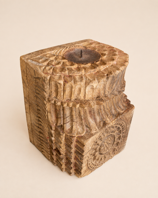 Vintage Hand-Carved Wooden Candle & Décor Stand