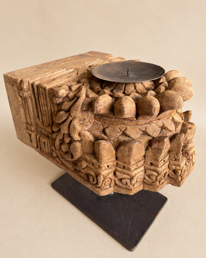 Vintage Hand-Carved Floral Candle Stand / Statue Holder / Plant Holder