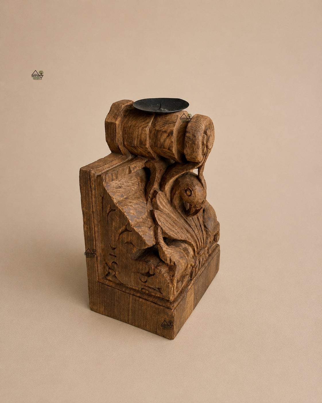 vintage teak wood parrot candle holders – set of 2