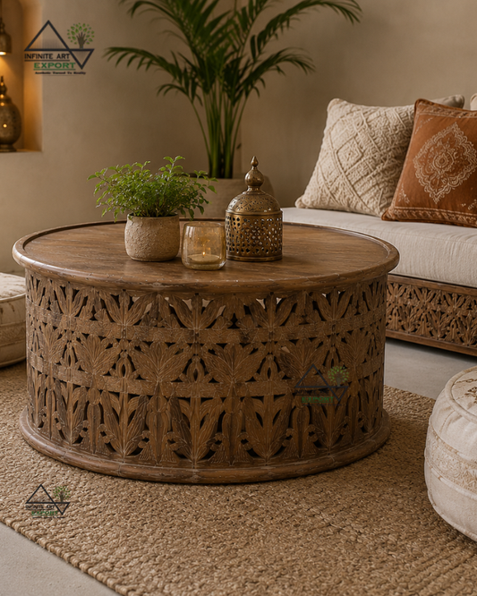 Round Hand-Carved Coffee Table