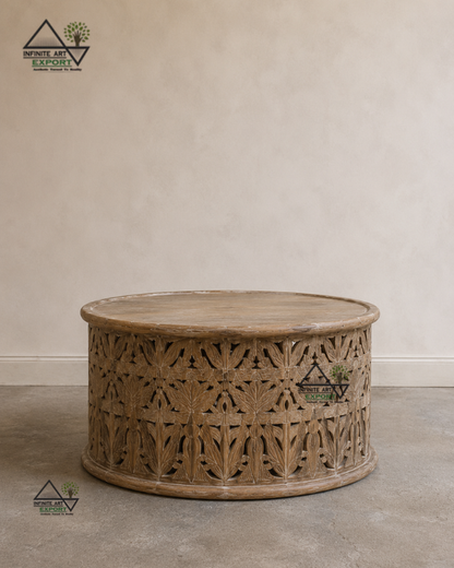 Round Hand-Carved Coffee Table