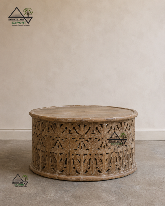 Round Hand-Carved Coffee Table
