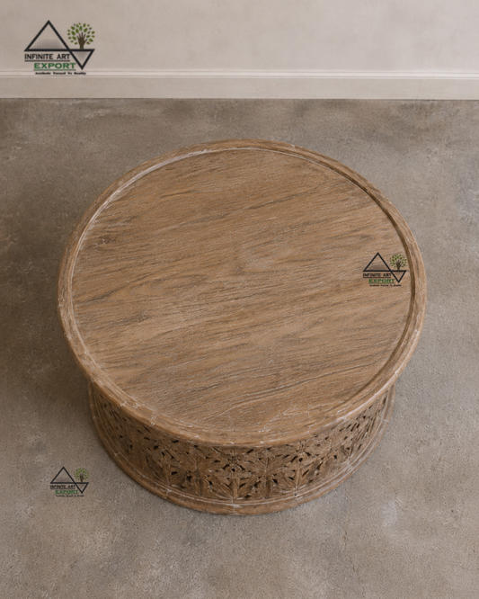 Round Hand-Carved Coffee Table