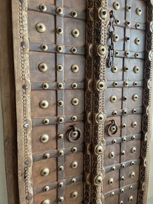 Original Shekhawati Hand-Carved Marwar Teak Decorative Door Panel