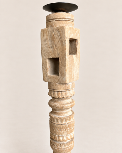 Vintage Hand-Carved Wooden Charpai Leg Candle Stand – Bleach Finish