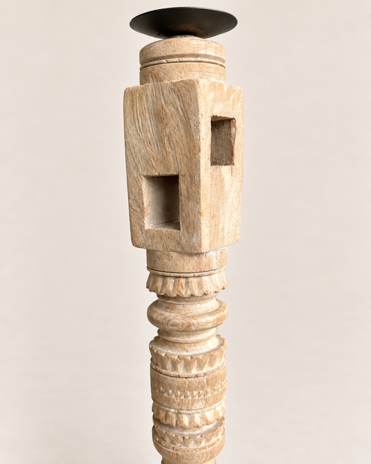 Vintage Hand-Carved Wooden Charpai Leg Candle Stand – Bleach Finish