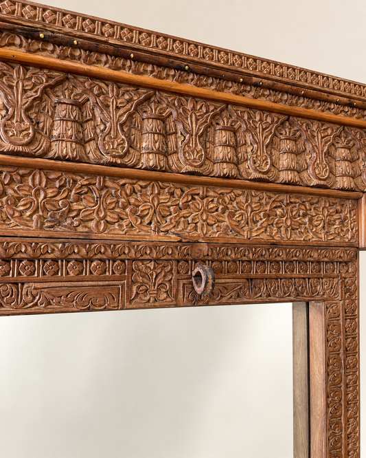 Vintage Architectural Wooden Mirror Frame with Craved Panel