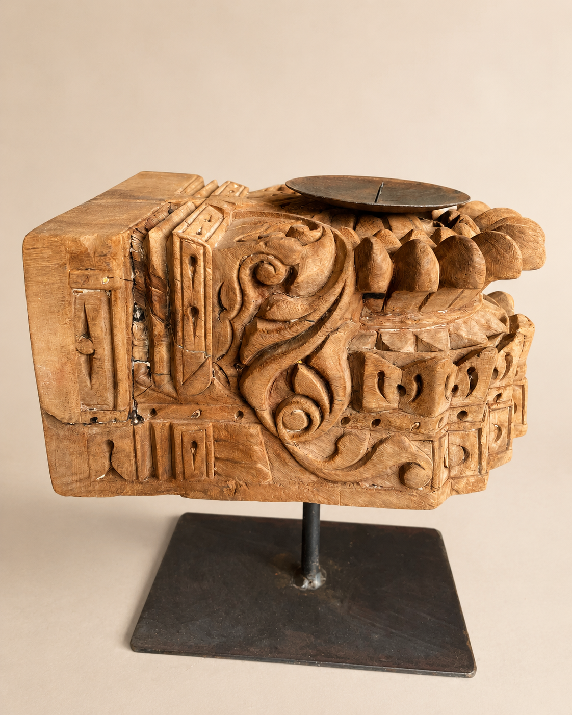 vintage hand-carved wooden display stand