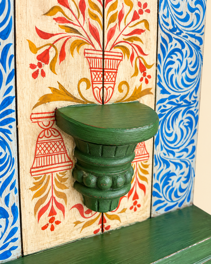 Vintage Hand-Painted Wooden Jharokha Display Shelf