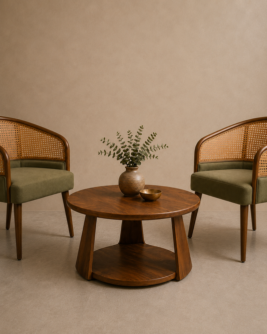 Cane Accent Chair & Coffee Table Set