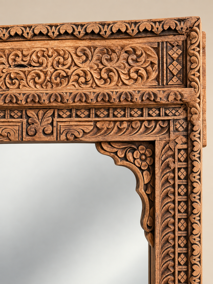 Old Indian Hand-Carved Mirror Frame