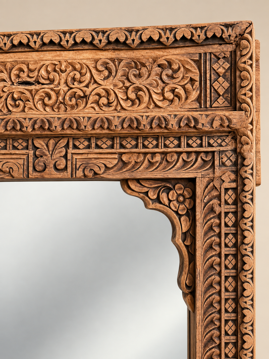 Old Indian Hand-Carved Mirror Frame