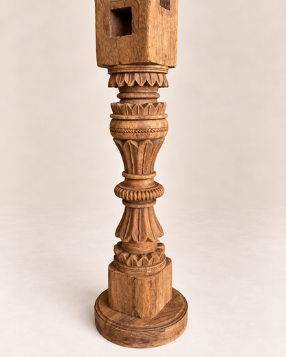 Vintage Carved Wooden Charpai Leg Candle Stand / Statue Holder / Plant Holder - Natural Finish
