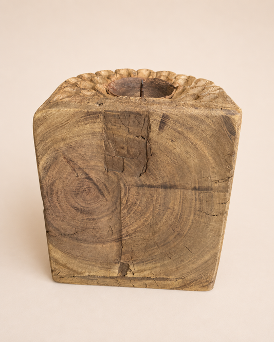 Vintage Hand-Carved Wooden Candle & Décor Stand