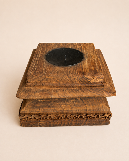 Vintage Hand-Carved Pillar Base Plant, Statue & Candle Stand