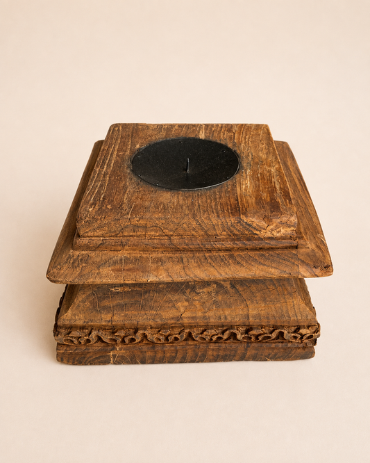 Vintage Hand-Carved Pillar Base Plant, Statue & Candle Stand