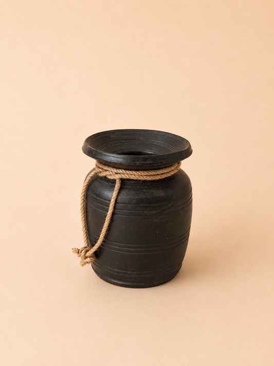 Boho Black Wooden Decorative Pot Vase