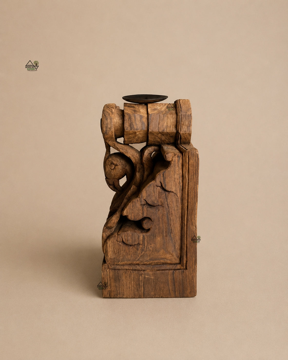 vintage teak wood parrot candle holders – set of 2