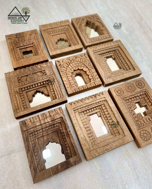Wooden Temple Mirror Frame (Set of 9)