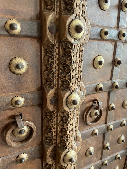 Original Shekhawati Hand-Carved Marwar Teak Decorative Door Panel